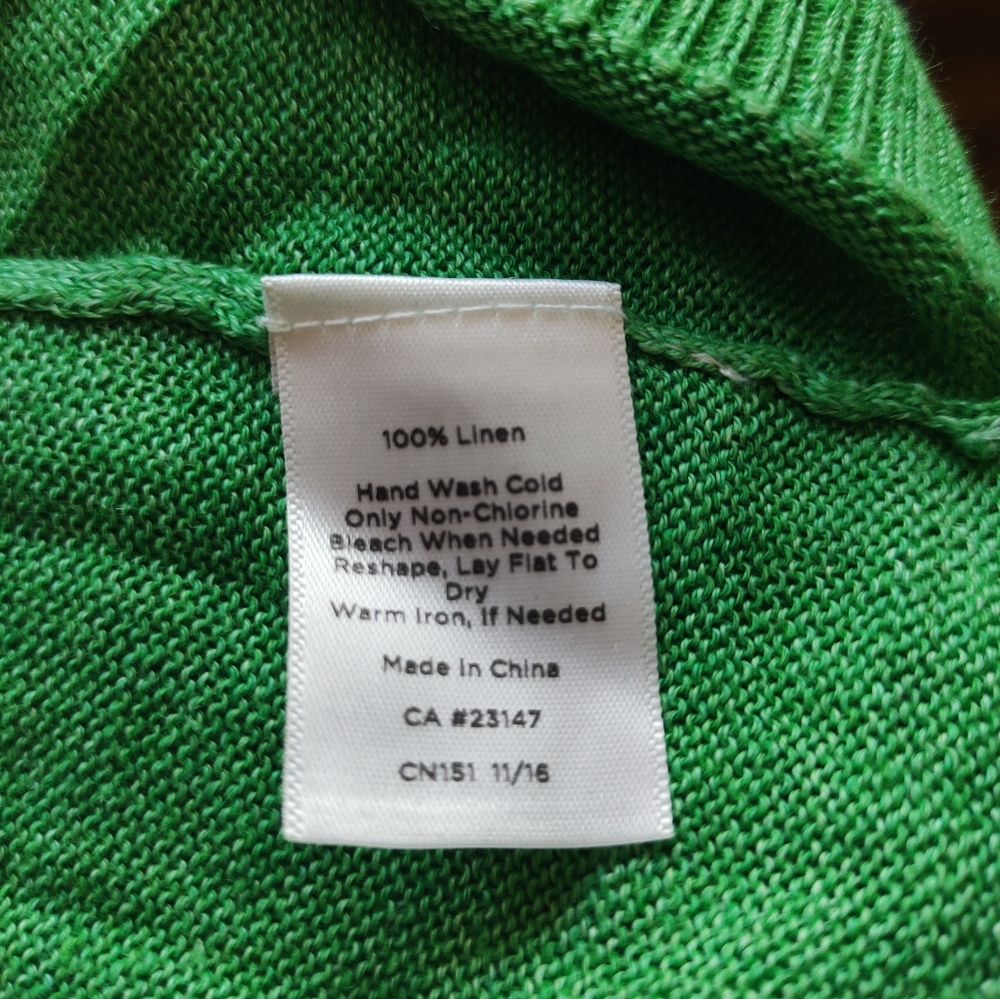 Talbots shirt women's Large L 100% Linen Kelly Green pull on knit layer - Picture 8 of 10